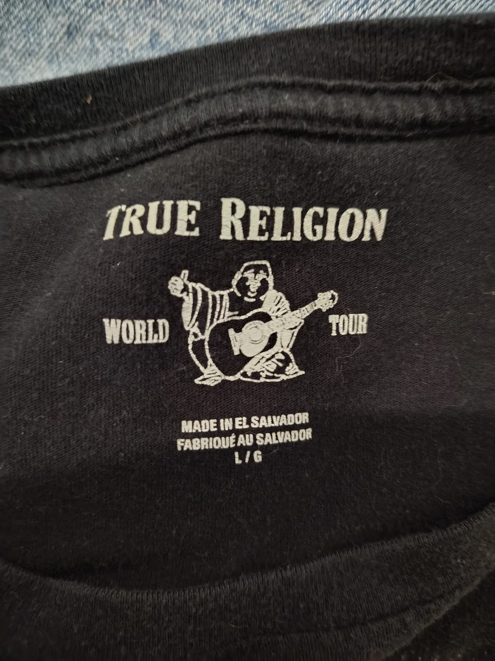 True Religion Black Tee with Yellow Graphic Bridge Design 100% Cotton
